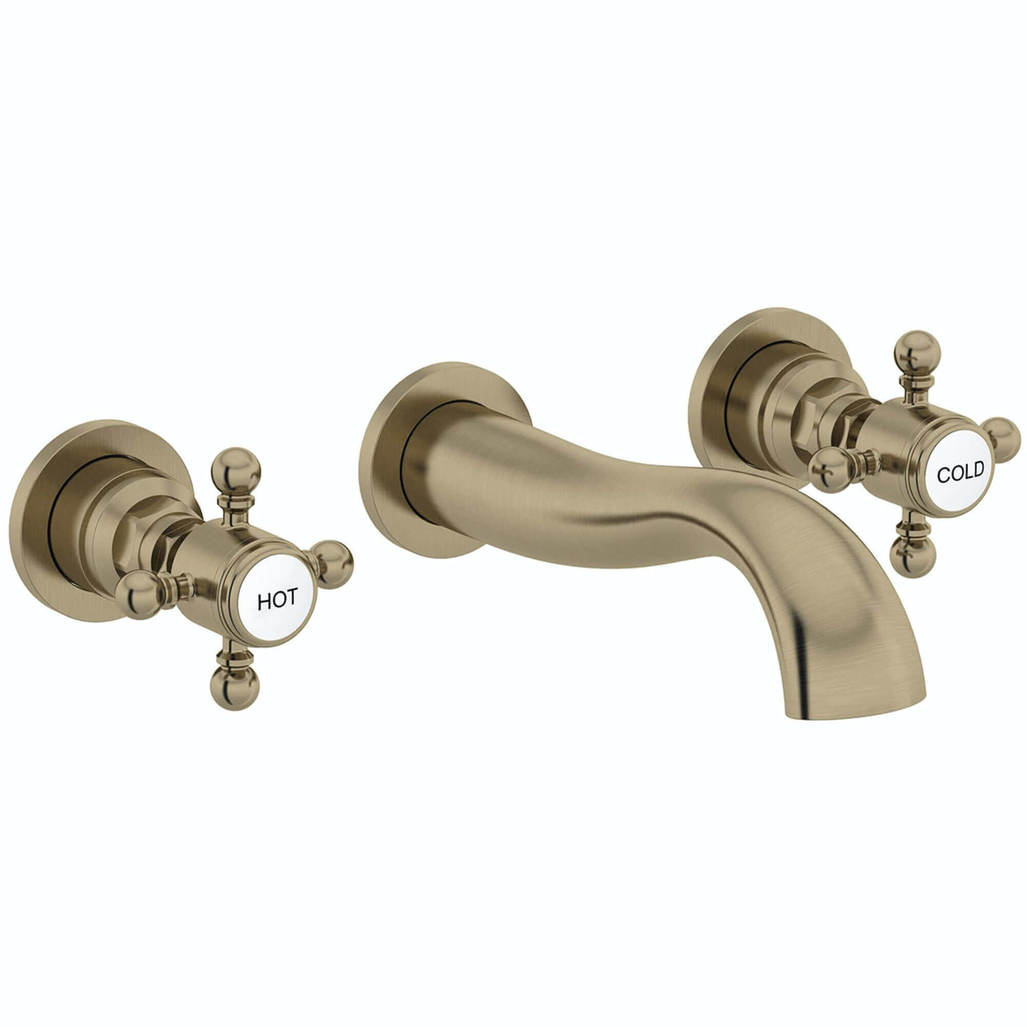 Buy Camberley traditional wall mount basin mixer tap crosshead 3 hole - antique brass Online UK | HOUSE OF ENKI
